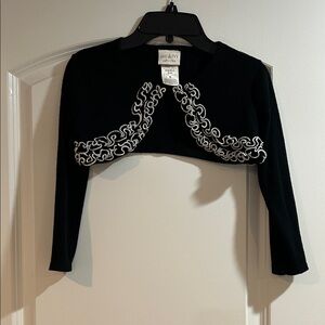 Girls Iris & Ivy Black Crop Cardigan with White Detailing
